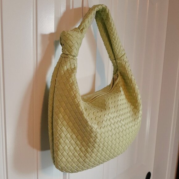 Melie Bianco Brigitte Woven Light Yellow Green Vegan Leather Bag - Picture 2 of 12